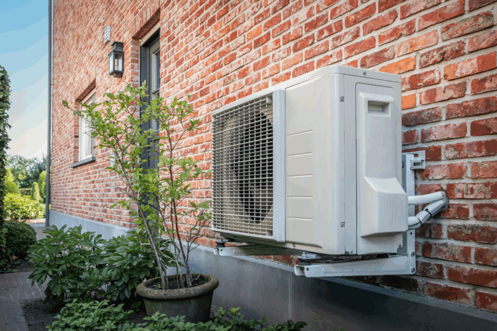 outdoor heatpump brick wall